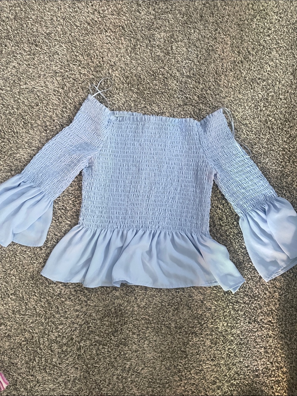 Candie's Light Blue Smocked Off-Shoulder Peplum Blouse